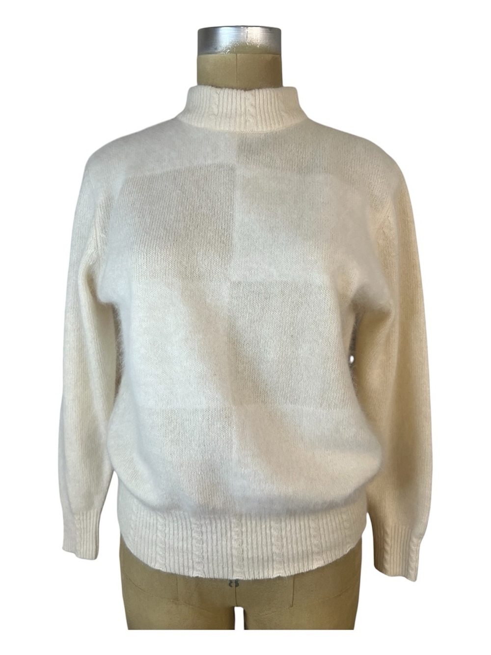 Women's Cream/tan Angora Vintage Classic Mock Neck Sweater - Soft Cozy Knit